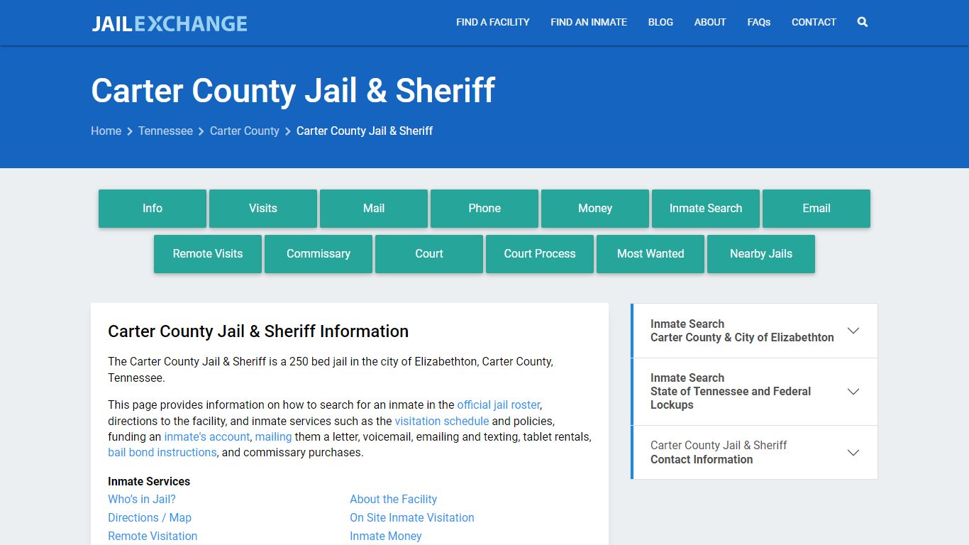 Carter County Jail & Sheriff, TN Inmate Search, Information
